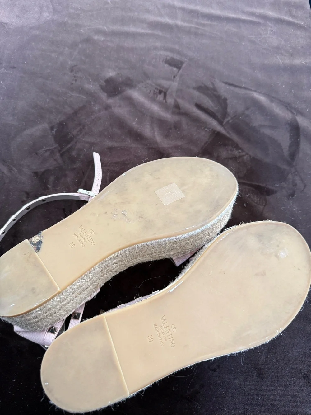 Valentino Pale Pink Studded Leather Espadrille Sandals
